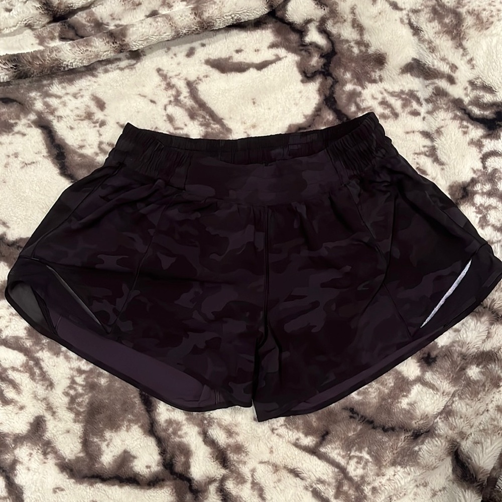 Size 12 Lululemon black camo running shorts
